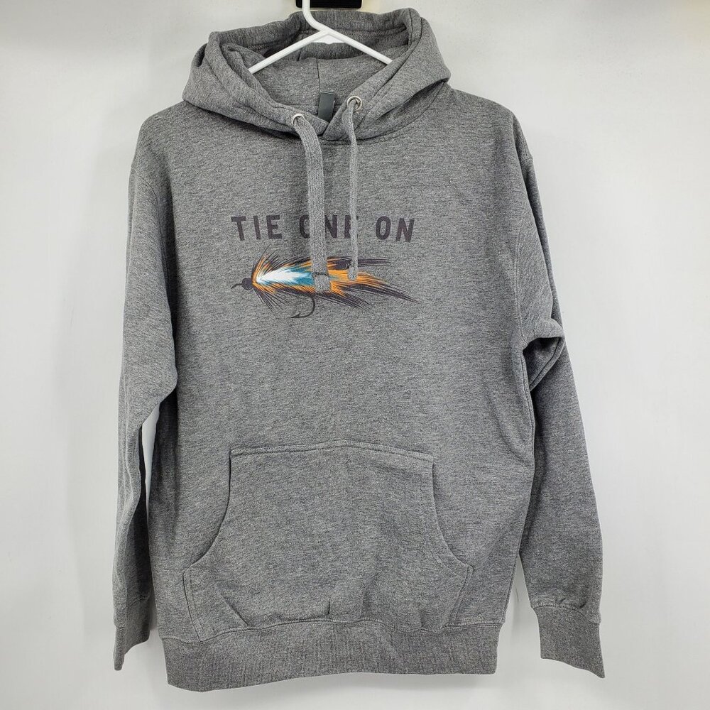 Whiskey Riff Tie One On Fly Fishing Graphic Long Sleeve Hoodie Sweatshirt Medium